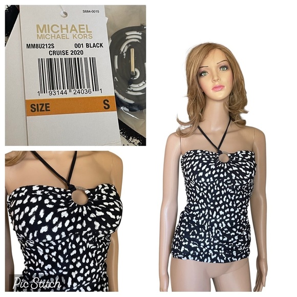 Michael Kors Tops - MICHAEL KORS BLACK
ANIMAL PRINT LOGO
RING BANDINI TANKINI
SWIMSUIT HALTER TOP S